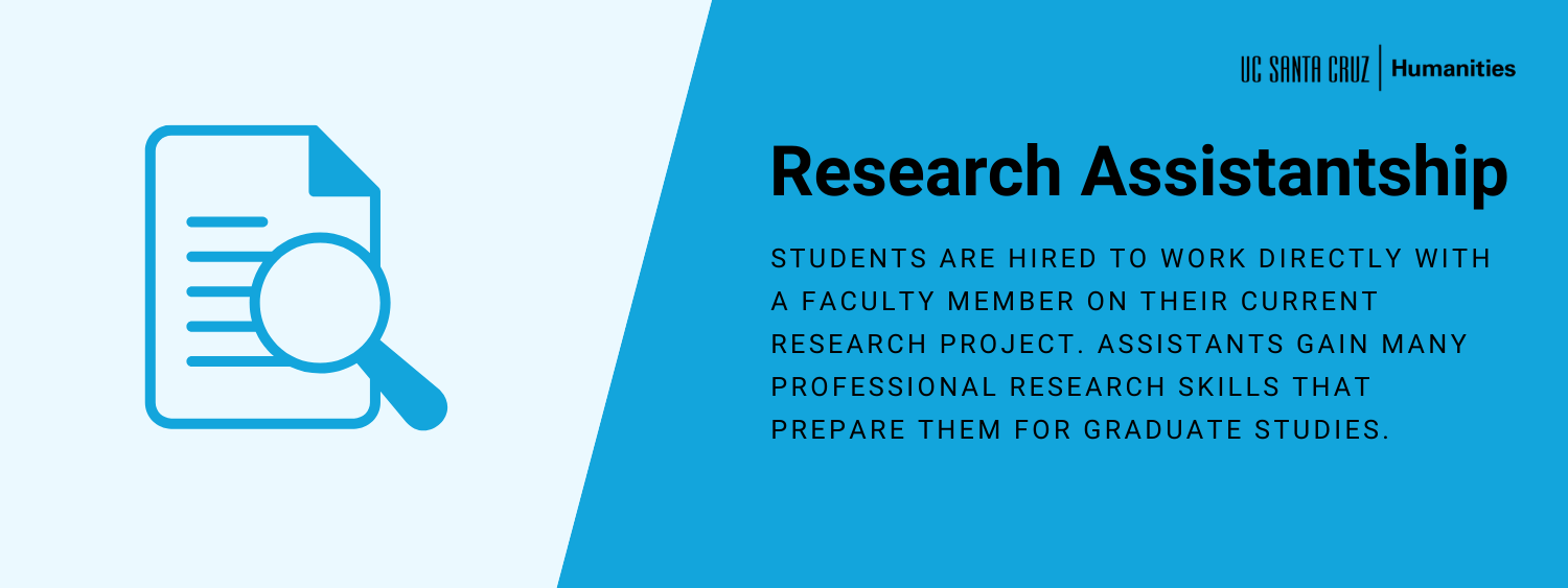 Research Assistantship: Students are hired to work directly with a faculty member on their current research project. Assistants gain many professional research skills that prepare them for graduate studies. 