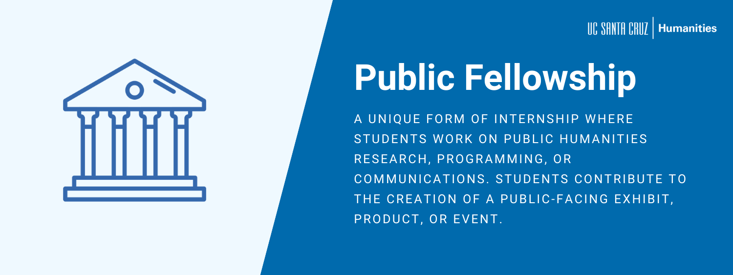 Public Fellowship: A unique form of internship where students work on public humanities research, programming, or communications. Students contribute to the creation of a public-facing exhibit, product, or event.